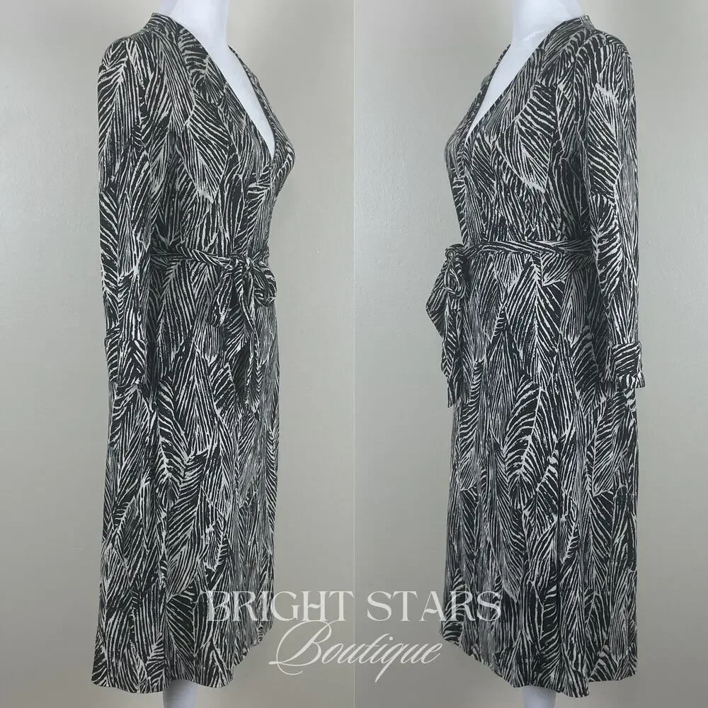 Rare Vintage Silk Wrap Dress B&W Leaf Print As Seen On Lorelai Gilmore Girls - Picture 6 of 11